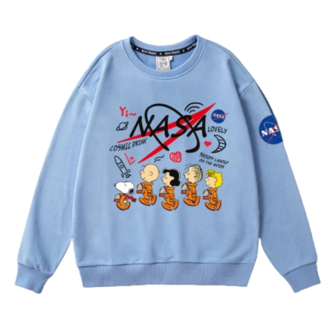 Mens Nasa X Charlie Brown Snoopy Braided Pullover Sweatshirts ナサ チャーリーブラウン スヌーピー スウェットトレーナー パーカー 男女兼用