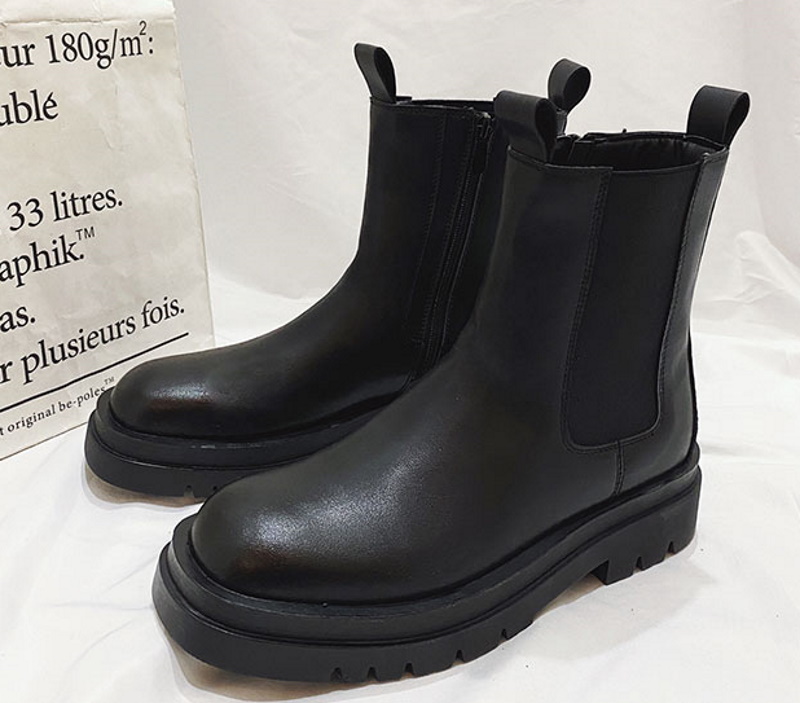 Men's Side Gore Chunky Sole Leather Boots shoes メンズサイドゴア
