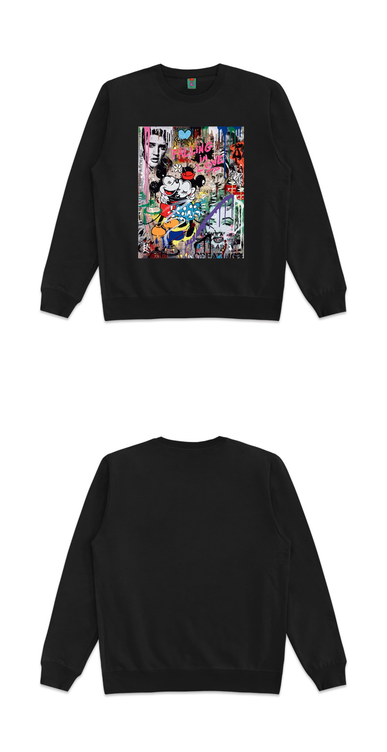 Unisex oil painting Mickey stitching poster round neck sweater