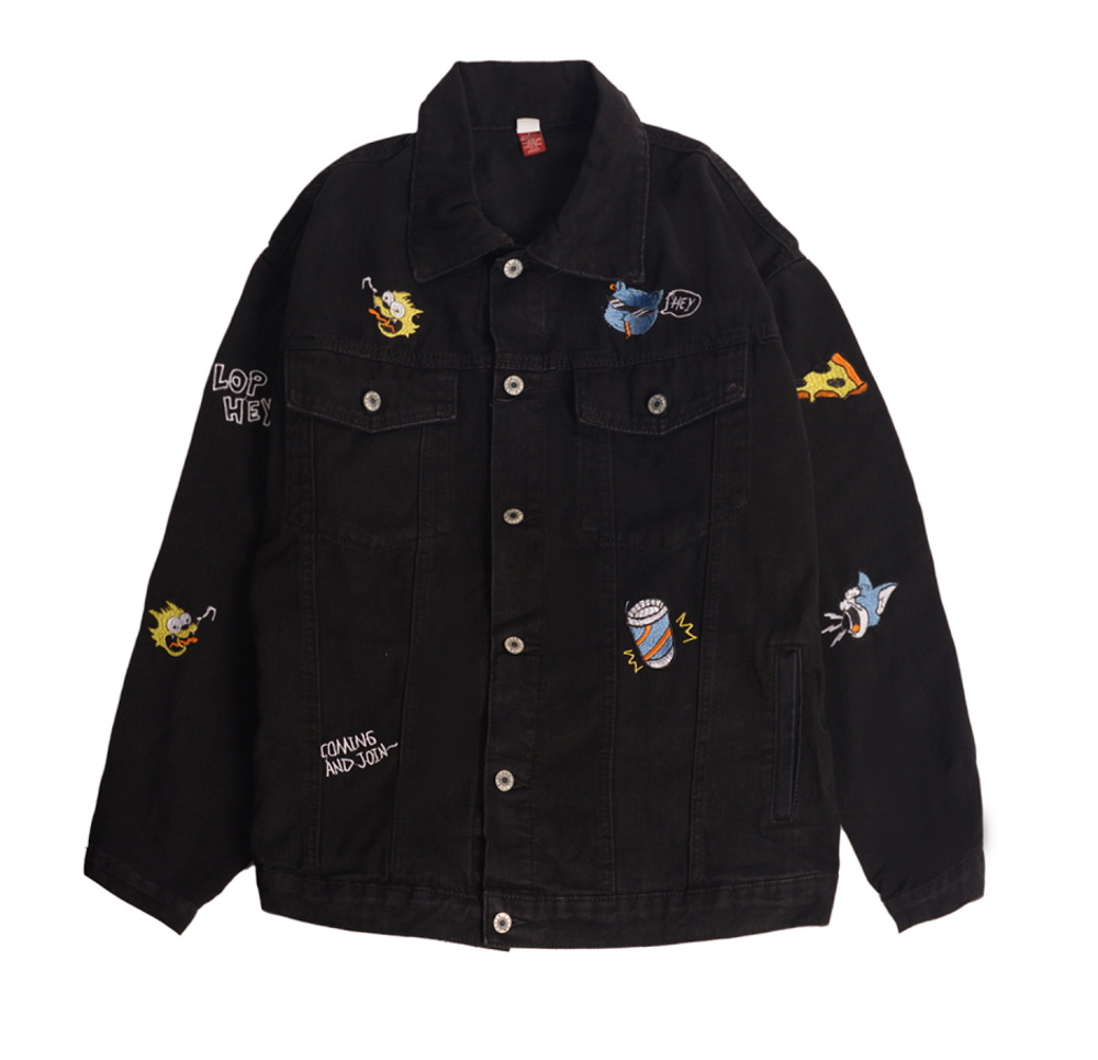 Unisex Tom and Jerry & American Comic Embroidered Denim Jacket 