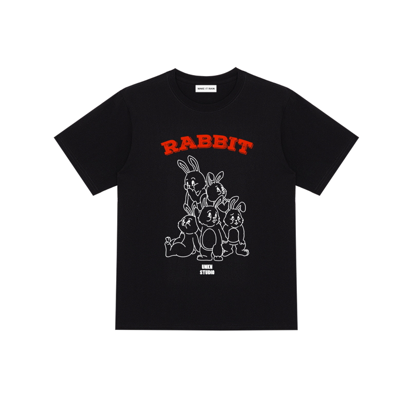 UNKN STUDIO Rabbit alphabet cartoon anime tshirt オーバーサイズ 