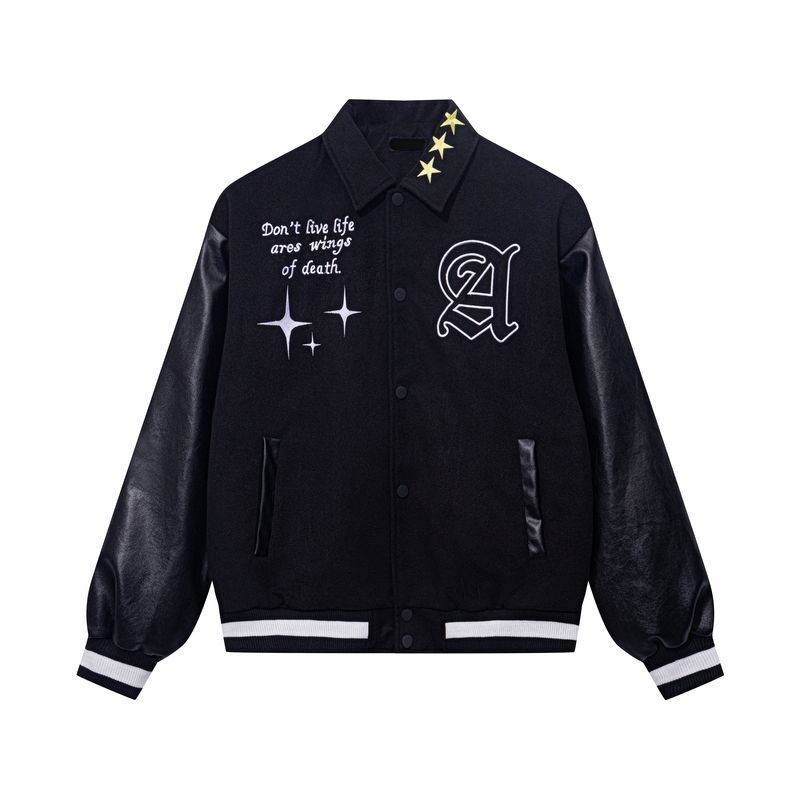 areawings Letter logo A PU leather sleeve BASEBALL JACKET baseball