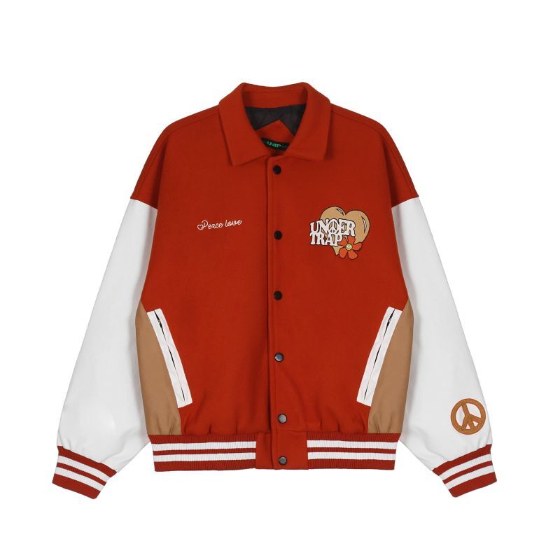 Heart &propeller embroidery PU leather sleeve BASEBALL JACKET