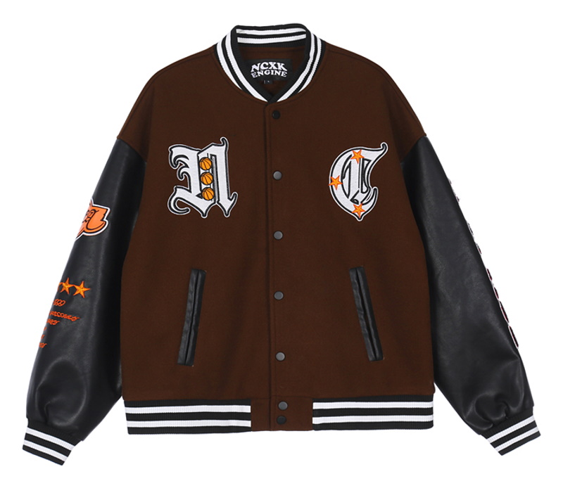 Basketball emblem leather sleeve BASEBALL JACKET baseball uniform 