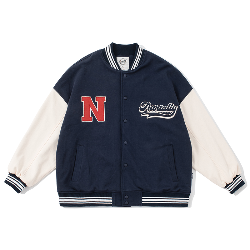 Loose Colorblock Letter Embroideryembroidery BASEBALL JACKET 
