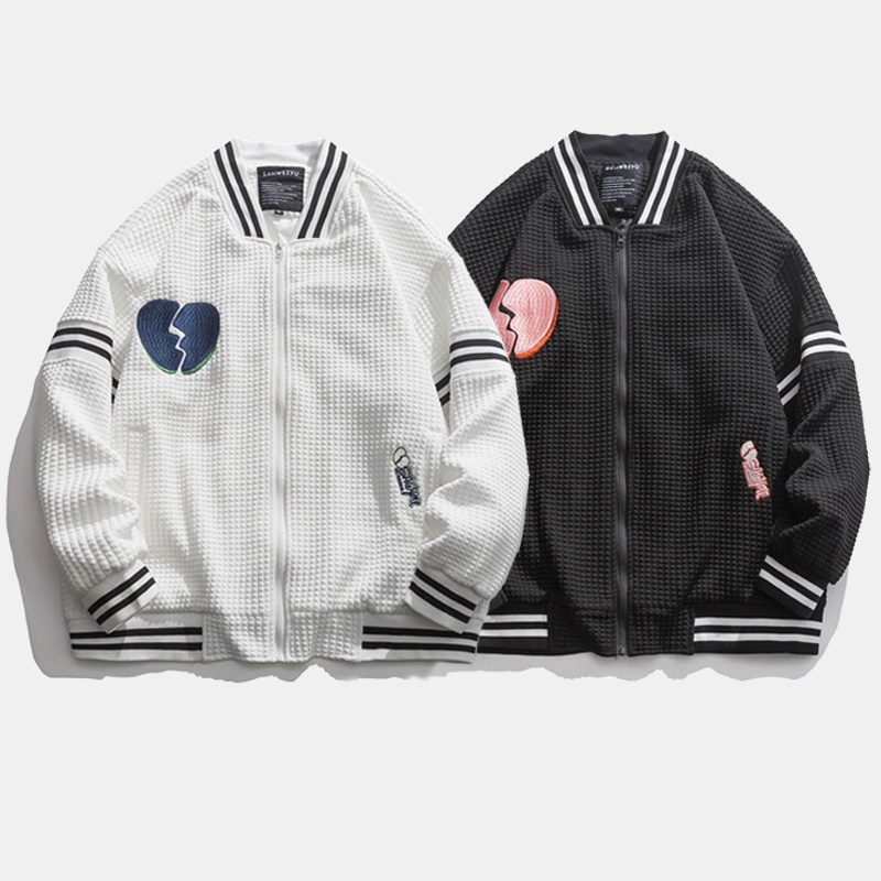 Broken heart embroidery Waffle BASEBALL JACKET baseball uniform