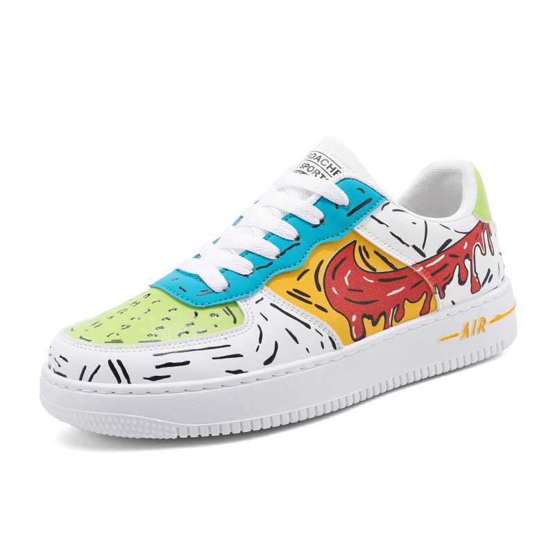 Men's pop color graphic print lace up sneakers ユニセックス男女