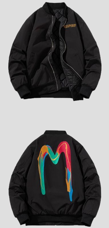 Back graphic M print bomber jacket blouson jacket baseball uniform