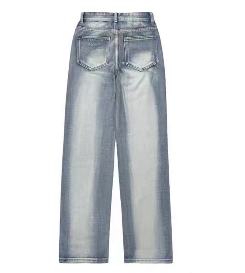 Unisex DAMAGE FIRE PRINT jeans denim Pants ユニセックス男女兼用