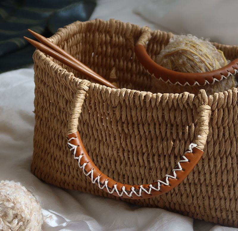 paper rope horizontal basket picnic shopping bag paper rope横長 