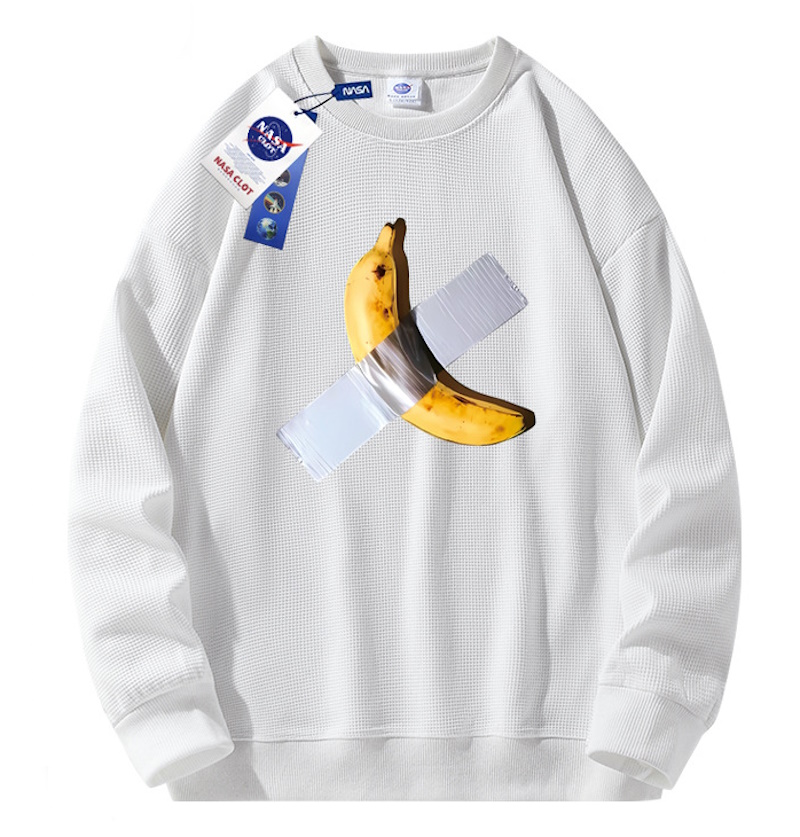 Realistic Banana Print Round Neck Sweatshirt sweat ユニセックス 